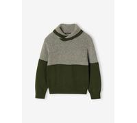 Strickpullover mit Schalkragen Jungen, zweifarbig grün Gr. 110 von Vertbaudet