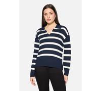 Strickpullover BETTY BARCLAY "Damen mit Streifen", Damen, Gr. 44, patch dunkelblau, cream, Obermaterial: 80% Viskose, 20% Polyamid, lässig geschnitten lang, V-Ausschnitt, Pullover Strickpullover (2516