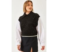 Strickpullover mit Struktur und Hemdkragen S/M