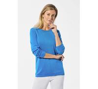 Strickpullover GOLDNER "Pullover mit U-Boot-Ausschnitt aus Baumwoll-Viskose-Mix", Damen, Gr. 46, blau (karibikblau), Obermaterial: 60% Viskose CV. 40% Baumwolle CO., Rippbündchen, Pullover Strickpullo