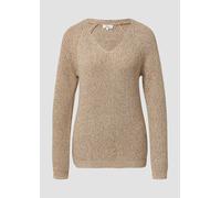 Strickpullover S.OLIVER, Damen, Gr. 46, light beige, Strick, Obermaterial: 60% Baumwolle, 40% Polyacryl, meliert, regular fit hüftbedeckend, V-Ausschnitt, Flachstrickbündchen, Pullover, mit V-Ausschni