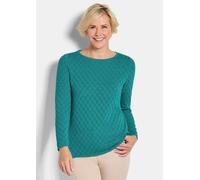Rundhalspullover GOLDNER "Strickpullover mit Wabenstruktur", Damen, Gr. 44, grün (smaragd), Obermaterial: 50% Baumwolle CO. 50% Polyacryl PAN., gerade, Pullover Rundhalspullover, hochwertiger Ajorstri