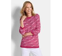 Rundhalspullover GOLDNER "Baumwollpullover mit Wellenstruktur", Damen, Gr. 38, pink (pink, gemustert), Obermaterial: 50% Baumwolle CO. 50% Polyacryl PAN., gerade, U-Boot-Ausschnitt, Pullover Rundhalsp
