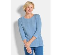 Rundhalspullover GOLDNER "Sommerpullover mit Wellenstruktur", Damen, Gr. 44, blau (hellblau), Obermaterial: 50% Baumwolle CO. 50% Polyacryl PAN., gerade, Pullover Rundhalspullover, moderner Wellenstri