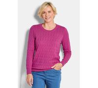Rundhalspullover GOLDNER "Baumwollpullover mit Zick-Zack-Muster", Damen, Gr. 40, lila (beere), Obermaterial: 80% Baumwolle CO. 20% Polyamid PA., gerade, Pullover Rundhalspullover, moderner Wellenstric