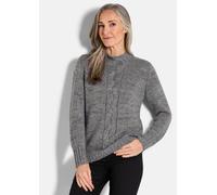 Rundhalspullover GOLDNER "Hüftlanger Langarm Pullover, Zopfstrick", Damen, Gr. 44, grau (grau, gemustert), Obermaterial: 100% Polyacryl PAN., Modisch, gerade, Elastisch, Pullover Rundhalspullover, kei