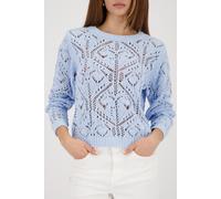 Strickpullover MONARI "Ajour", Damen, Gr. 40, light sky, Strick, Obermaterial: 100% Polyester, unifarben, regular fit normal, Rundhals, eingesetzt Bündchen, Pullover Strickpullover, Rundhalsausschnitt
