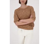 Strickpullover MONARI "Ajour", Damen, Gr. 42, braun (biscotti), Strick, Obermaterial: 60% Baumwolle, 40% Polyester, unifarben, regular fit taillenbedeckt, Rundhals, eingesetzt Rippstrickbündchen, Pull