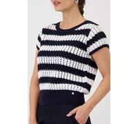 Strickpullover MONARI, Damen, Gr. 42, schwarz-weiß (marine ger), Strick, Obermaterial: 100% Baumwolle, gestreift, regular fit taillenbedeckt, Rundhals, eingesetzt Rippbündchen, Pullover Strickpullover