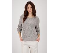 Strickpullover MONARI "Pullover Ajour Paillette", Damen, Gr. 46, beige (greige), Strick, Obermaterial: 45% Polyester, 34% Polyacryl, 15% Polyamid, 6% Wolle, unifarben, regular fit normal, Rundhals, ei