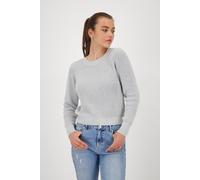 Strickpullover MONARI "Pullover Basic Lurex", Damen, Gr. 46, grau (ash grau melange), Strick, Obermaterial: 93% Baumwolle, 7% metallisierte Fasern, unifarben, regular fit normal, Rundhals, eingesetzt