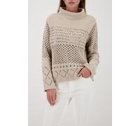 Strickpullover MONARI "Pullover Chenille Ajour", Damen, Gr. 46, beige, Strick, Obermaterial: 100% Polyester, unifarben, regular fit taillenbedeckt, Rundhals, eingesetzt Rippstrickbündchen, Pullover St