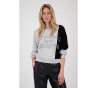 Strickpullover MONARI "Pullover Colorblock + Schmuck", Damen, Gr. 36, grau (ash grau melange), Strick, Obermaterial: 100% Baumwolle, colorblocking, mehrfarbig, regular fit normal, Rundhals, eingesetzt