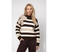 Monari Strickpullover mit weicher Haptik Ringel und Blume cappuccino melange Rundhals Gr. 40