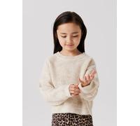 Strickpullover NAME IT "NKFHOLLY LS BOXY SHORT KNIT NOOS", Mädchen, Gr. 122/128, beige (pure cashmere), Strick, Obermaterial: 79% Polyester, 13% Polyacryl, 5% Wolle, 3% Elasthan, meliert, unifarben, b
