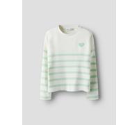 Strickpullover NAME IT "NKFLINE LS KNIT PS NOOS", Mädchen, Gr. 134/140, grün (gossamer grün stripes:cloud dancer), Strick, Obermaterial: 80% Viskose, 16% Polyester, 4% Elasthan, gestreift, regular fit