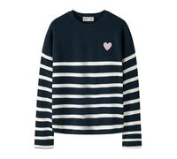Strickpullover NAME IT "NKFLINE LS KNIT PS NOOS", Mädchen, Gr. 158/164, blau (cloud dancer stripes:schwarz sapphire, pink heart), Strick, Obermaterial: 80% Viskose, 16% Polyester, 4% Elasthan, gestrei
