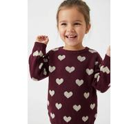Strickpullover NAME IT "NMFOANA LS KNIT", Mädchen, Gr. 116, rot (burgundy detail:peyote heart), Strick, Obermaterial: 100% Baumwolle, gemustert, Rundhals, Rippstrickbündchen, Pullover Strickpullover (