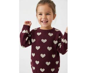 Strickpullover NAME IT "NMFOANA LS KNIT", Mädchen, Gr. 98, burgundy detail:peyote heart, Strick, Obermaterial: 100% Baumwolle, gemustert, Rundhals, Rippstrickbündchen, Pullover Strickpullover (2556651