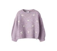 Strickpullover NAME IT "NMFOGUSSE LS KNIT", Mädchen, Gr. 116, lila (mauve shadows aop:birch hearts), Strick, Obermaterial: 68% Polyacryl, 28% Polyester, 4% Elasthan, gemustert, normal, Rundhals, Bündc