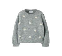 Strickpullover NAME IT "NMFOGUSSE LS KNIT", Mädchen, Gr. 92, grau (grau melange aop:birch hearts), Strick, Obermaterial: 68% Polyacryl, 28% Polyester, 4% Elasthan, gemustert, normal, Rundhals, Bündche