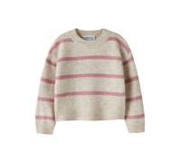 Strickpullover NAME IT "NMFOLENSKA LS KNIT", Mädchen, Gr. 92, beige (peyote melange stripes:lilas), Strick, Obermaterial: 52% Polyester, 41% Polyacryl, 4% Wolle, 3% Elasthan, gestreift, regular fit no