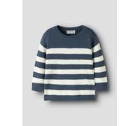Strickpullover NAME IT "NMMLOGAN LS LOOSE KNIT", Jungen, Gr. 110, blau (vintage indigo stripes:antique weiß), Strick, Obermaterial: 100% Baumwolle, gestreift, loose fit normal, Rundhals, Bündchen, Pul