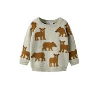 Strickpullover NAME IT "NMMOLA LS KNIT BOX", Jungen, Gr. 98, beige (peyote melange), Strick, Obermaterial: 95% Baumwolle, 5% Polyester, gemustert, regular fit normal, Rundhals, Bündchen, Pullover Stri