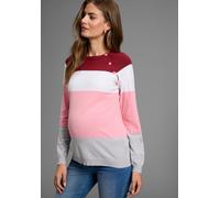 Strickpullover NEUN MONATE "Ringel-Pullover für Schwangerschaft und Stillzeit", Damen, Gr. 36/38, bordeaux geringelt, Feinstrick, Obermaterial: 50% Viskose, 28% Polyester, 22% Polyamid, gestreift, Bas
