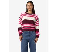 Strickpullover NOISY MAY "NMCHARLIE L/S O-NECK KNIT NOOS", Damen, Gr. XS, rosa (windsor wine stripes:cloud dancer, pink yarrow), Strick, Obermaterial: 100% Polyacryl, gestreift, regular fit kurz, Rund