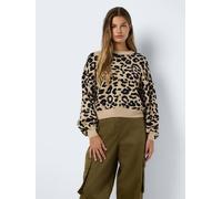 Strickpullover NOISY MAY "NMCHARLOTT L/S O-NECK KNIT FWD NOOS", Damen, Gr. S, braun (nomad pattern:schwarz leo), Strick, Obermaterial: 52% Viskose, 28% Polyester, 20% Nylon, gemustert, taillenbedeckt,