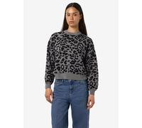 Strickpullover NOISY MAY "NMCHARLOTT L/S O-NECK KNIT FWD NOOS", Damen, Gr. S, schwarz pattern:charcoal gray leo, Strick, Obermaterial: 52% Viskose, 28% Polyester, 20% Nylon, gemustert, taillenbedeckt,