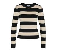 Strickpullover NOISY MAY "NMJAZ L/S O-NECK KNIT FWD NOOS", Damen, Gr. M, schwarz (schwarz stripes:oatmeal), Strick, Obermaterial: 70% Viskose, 30% Polyester, gestreift, taillenbedeckt, Rundhals, Pullo