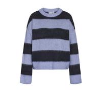 Strickpullover NOISY MAY "NMSOFF L/S O-NECK KNIT NOOS", Damen, Gr. L, blau (hydrangea stripes:navy blazer), Strick, Obermaterial: 67% Polyacryl, 33% Polyester, gestreift, regular fit normal, Rundhals,