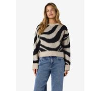 Strickpullover NOISY MAY "NMSOFF L/S O-NECK KNIT NOOS", Damen, Gr. S, beige (silber lining detail:schwarz swirl), Strick, Obermaterial: 67% Polyacryl, 33% Polyester, gemustert, regular fit normal, Run