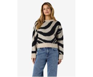 Strickpullover NOISY MAY "NMSOFF L/S O-NECK KNIT NOOS", Damen, Gr. S, beige (silber lining detail:schwarz swirl), Strick, Obermaterial: 67% Polyacryl, 33% Polyester, gemustert, regular fit normal, Run