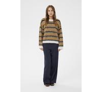 Strickpullover SAINT TROPEZ "Strickpullover OlmaSZ", Damen, Gr. S, beige (tannin schwarz navysky stripes), Obermaterial: 70% Polyester PES. 21% Polyamid PA. 8% Wolle mw. 1% Elasthan EL., Pullover Stri