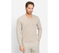 V-Ausschnitt-Pullover OLYMP "OLYMP Strick Casual", Herren, Gr. M, beige (hellbeige), Obermaterial: 100% Schurwolle, tailliert, V-Ausschnitt, Pullover, klassischer Strickpullover (62686000-M) hellbeige