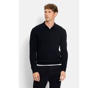 Polokragenpullover OLYMP "Waffle Structure Pullover", Herren, Gr. M, blau (marine), Strick, Obermaterial: 89% Baumwolle, 11% Polyamid, regular fit, Rippbündchen, Pullover, strukturiert, unifarben, reg