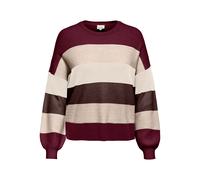 Strickpullover ONLY CARMAKOMA "CARATIA L/S STRIPE PULLOVER KNT NOOS", Damen, Gr. S, braun (zinfandel stripes:with weißcapgray, silbermink, chicorycoffee), Strick, Obermaterial: 50% Viskose, 27% Nylon,
