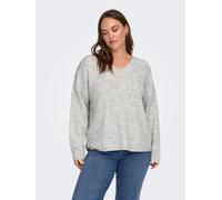 Strickpullover ONLY CARMAKOMA "CARCAMILLA V-NECK L/S PULLOVER KNT NOOS", Damen, Gr. L, light grau melange, Strick, Obermaterial: 74% Polyacryl, 24% Polyester, 2% Elasthan, unifarben, normal, V-Ausschn