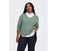 Strickpullover ONLY CARMAKOMA "CARCAMILLA V-NECK L/S PULLOVER KNT NOOS", Damen, Gr. S, laurel wreath, Strick, Obermaterial: 74% Polyacryl, 24% Polyester, 2% Elasthan, unifarben, normal, V-Ausschnitt,