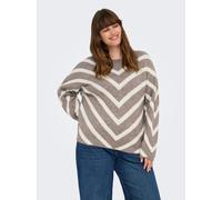 Strickpullover ONLY CARMAKOMA "CARELIZA L/S PULLOVER KNT NOOS", Damen, Gr. S, braun (mermaid stripes:weißcap gray), Strick, Obermaterial: 81% Polyacryl, 19% Polyester, gestreift, normal normal, Rundha