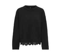 Strickpullover ONLY "ONLALIVIA LS LACE O-NECK CS KNT", Damen, Gr. XS, schwarz (schwarz detail:schwarz lace), Strick, Obermaterial: 84% Polyester, 7% Polyacryl, 5% Wolle, 4% Elasthan, regular fit norma