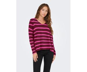 Strickpullover ONLY "ONLAMALIO LIFE LS V-NECK KNT", Damen, Gr. M, cabernet stripes:knockout pink, Strick, Obermaterial: 100% Polyester, gestreift, oversize, V-Ausschnitt, Pullover Strickpullover (7835