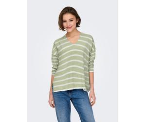 Strickpullover ONLY "ONLAMALIO LIFE LS V-NECK KNT", Damen, Gr. M, desert sage stripes:mel, cloud dancer, Strick, Obermaterial: 100% Polyester, gestreift, oversize, V-Ausschnitt, Pullover Strickpullove