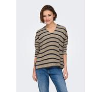 Strickpullover ONLY "ONLAMALIO LIFE LS V-NECK KNT", Damen, Gr. S, blau (humus stripes:mel, ombre blau), Strick, Obermaterial: 100% Polyester, gestreift, oversize, V-Ausschnitt, Pullover Strickpullover