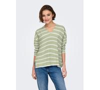 Strickpullover ONLY "ONLAMALIO LIFE LS V-NECK KNT", Damen, Gr. S, desert sage stripes:mel, cloud dancer, Strick, Obermaterial: 100% Polyester, gestreift, oversize, V-Ausschnitt, Pullover Strickpullove