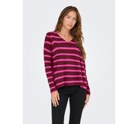 Strickpullover ONLY "ONLAMALIO LIFE LS V-NECK KNT", Damen, Gr. S, cabernet stripes:knockout pink, Strick, Obermaterial: 100% Polyester, gestreift, oversize, V-Ausschnitt, Pullover Strickpullover (7835