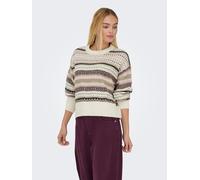 Strickpullover ONLY "ONLARIANNE L/S PULLOVER KNT NOOS", Damen, Gr. S, pumice stone detail:jaquard, Strick, Obermaterial: 96% Polyester, 4% Elasthan, gestreift, modisch, regular fit, Rundhals, Langarm